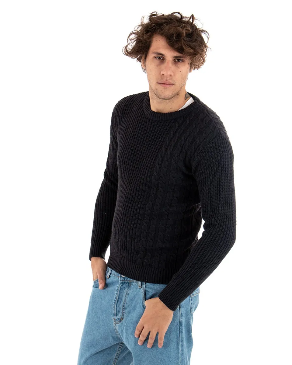 Maglioncino Uomo Girocollo Maglia Inglese Basic Con Trecce Blu GIOSAL-M2424A