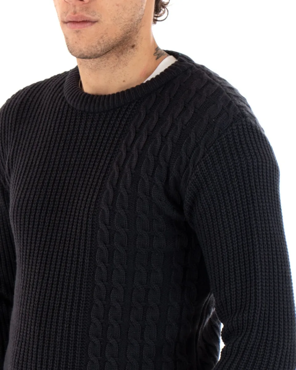 Maglioncino Uomo Girocollo Maglia Inglese Basic Con Trecce Blu GIOSAL-M2424A