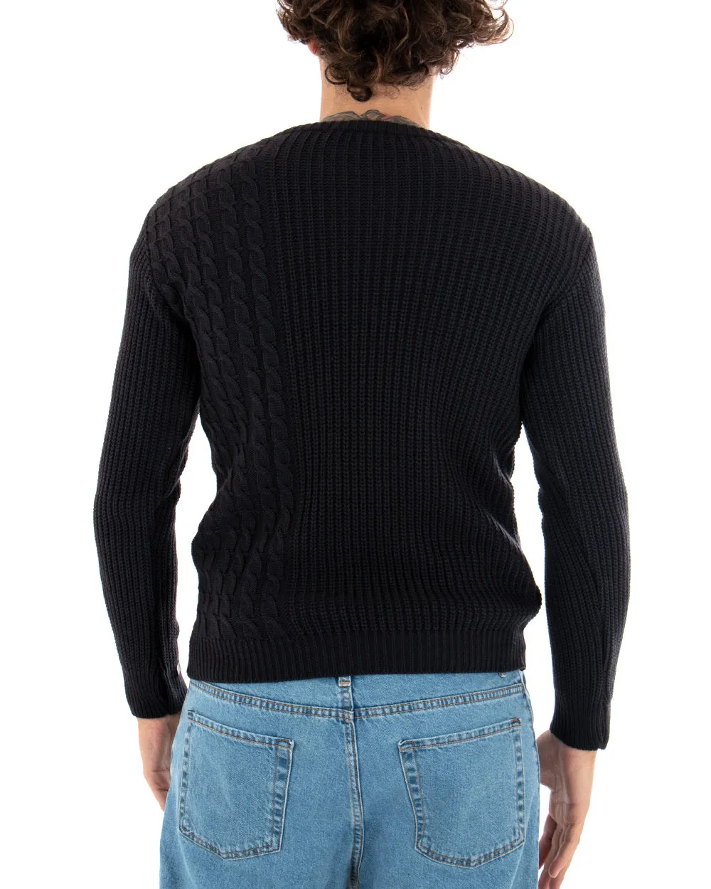 Maglioncino Uomo Girocollo Maglia Inglese Basic Con Trecce Blu GIOSAL-M2424A