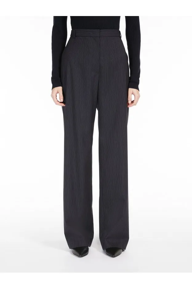 Max Mara Girante Pantalone Fluido In Gabardina Gessata