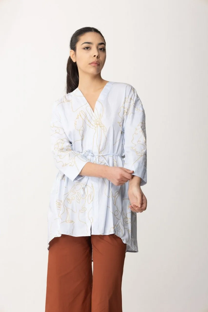 Maxi camicia a fantasia con cinturino GLASS-ORO