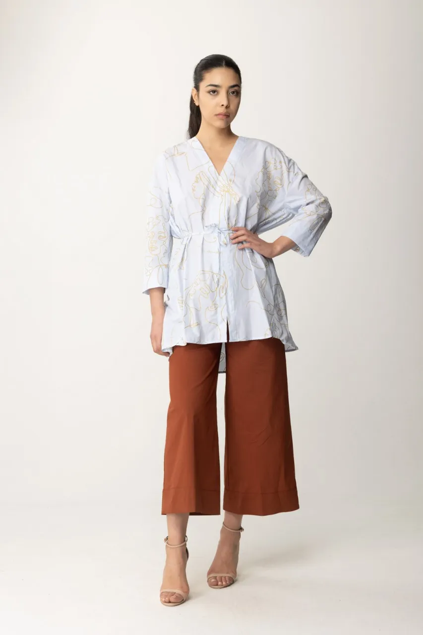 Maxi camicia a fantasia con cinturino GLASS-ORO