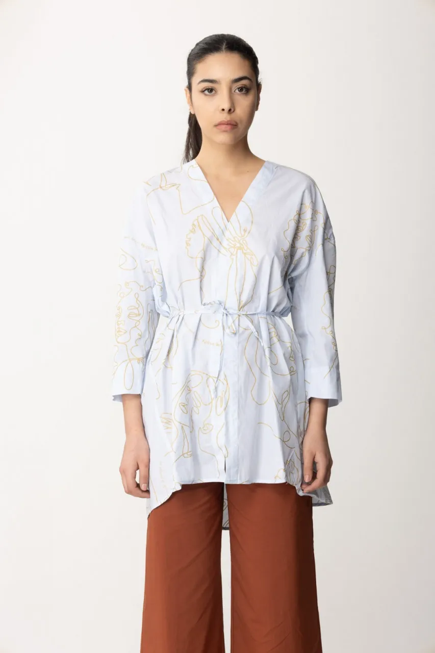 Maxi camicia a fantasia con cinturino GLASS-ORO