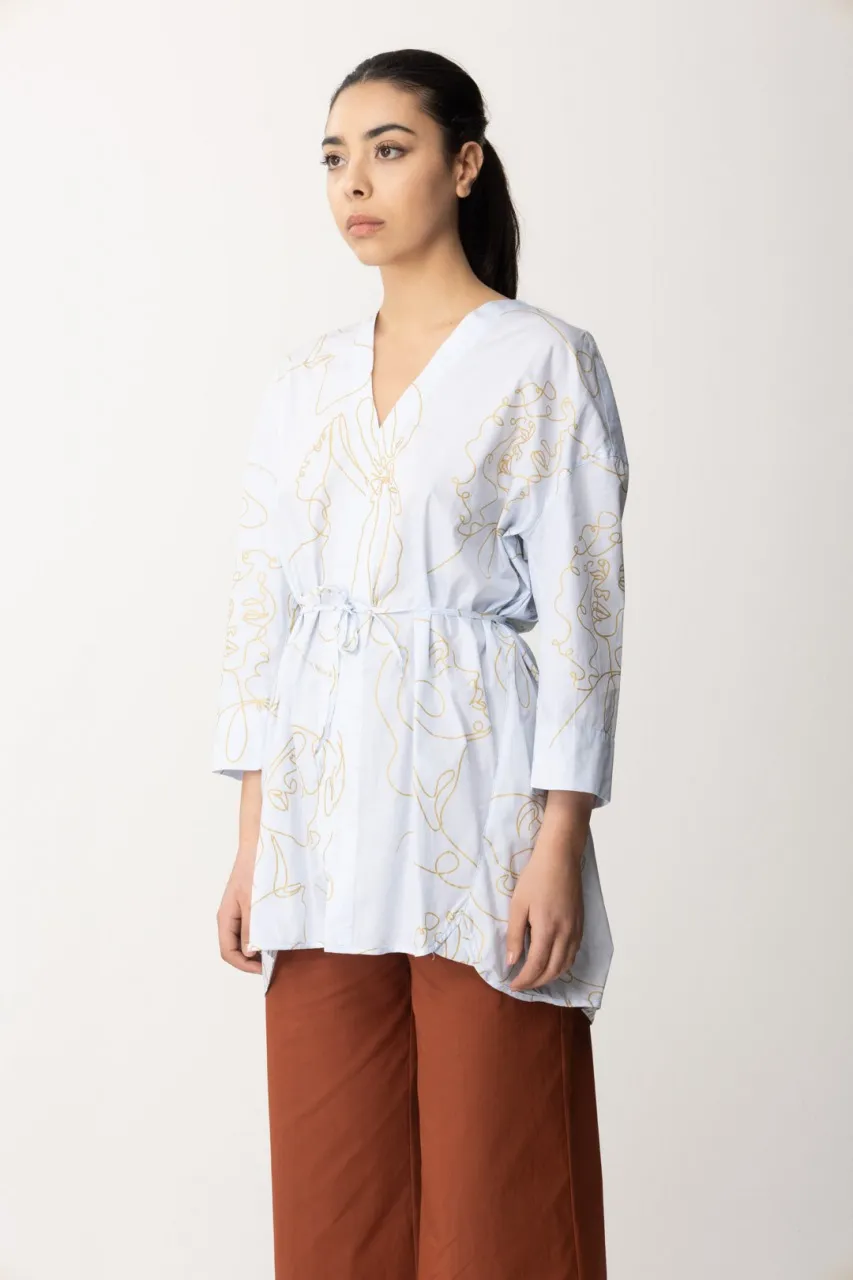 Maxi camicia a fantasia con cinturino GLASS-ORO