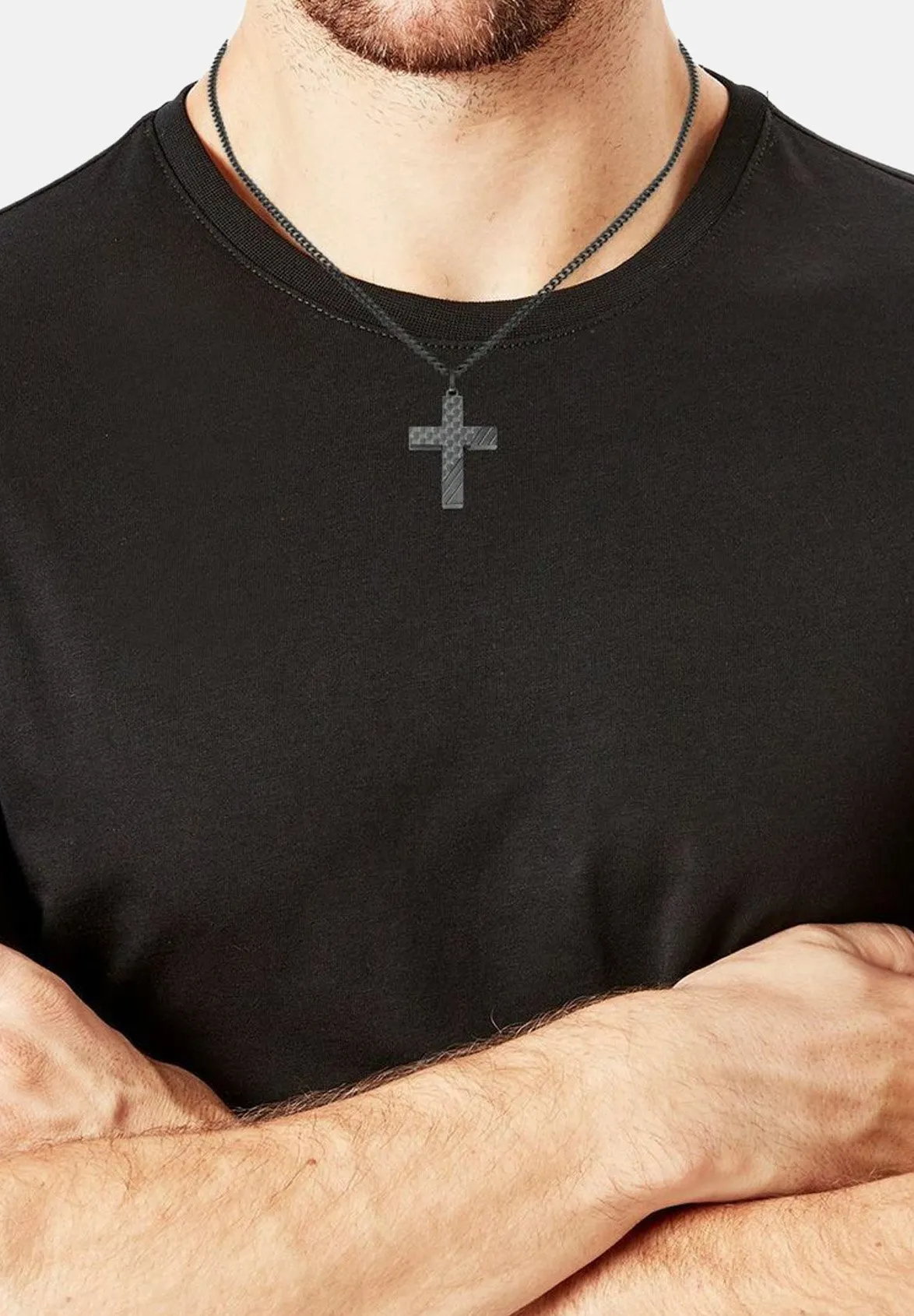 MIT ANHÄNGER FÜR HERREN  KREUZ, EDELSTAHL IP SCHW - Collana