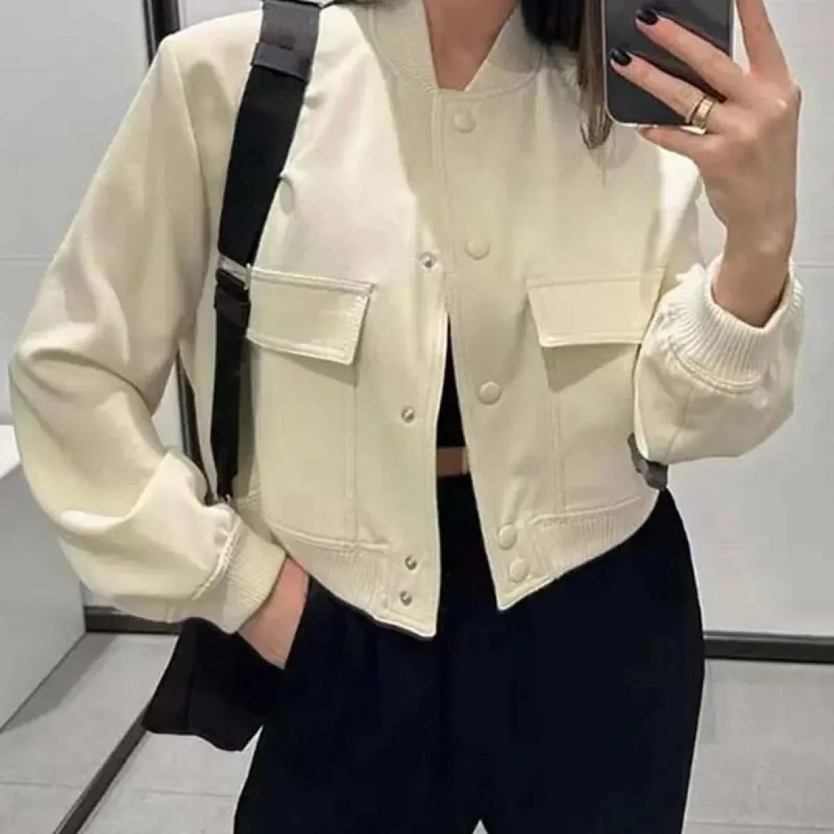 Moda vintage da donna con tasche Bomber Cappotti Manica lunga Bottone frontale Capispalla femminile casual Top chic