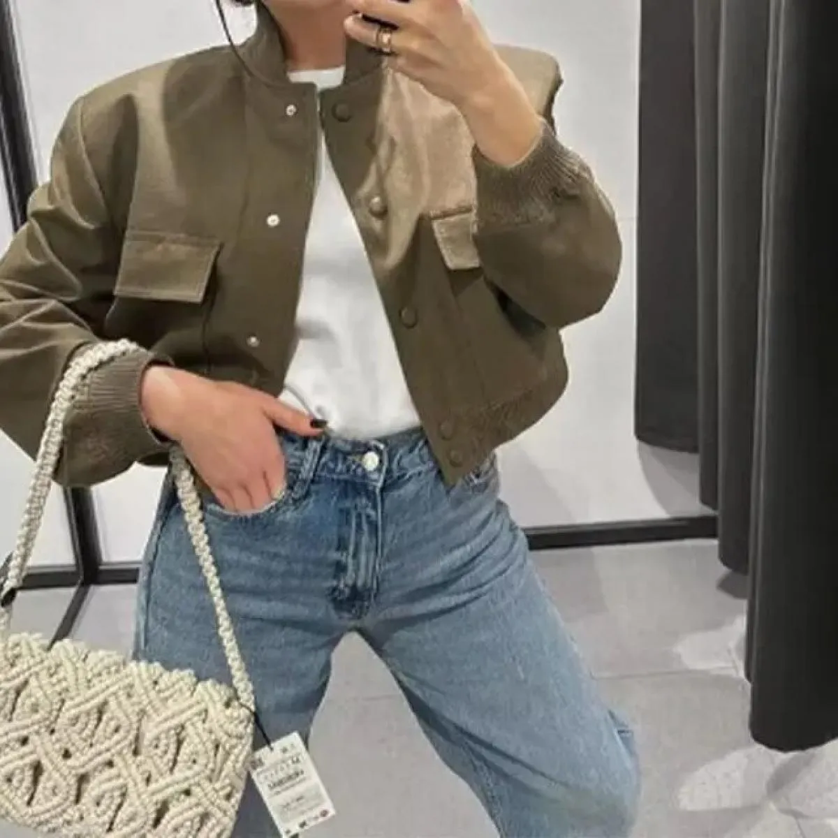 Moda vintage da donna con tasche Bomber Cappotti Manica lunga Bottone frontale Capispalla femminile casual Top chic