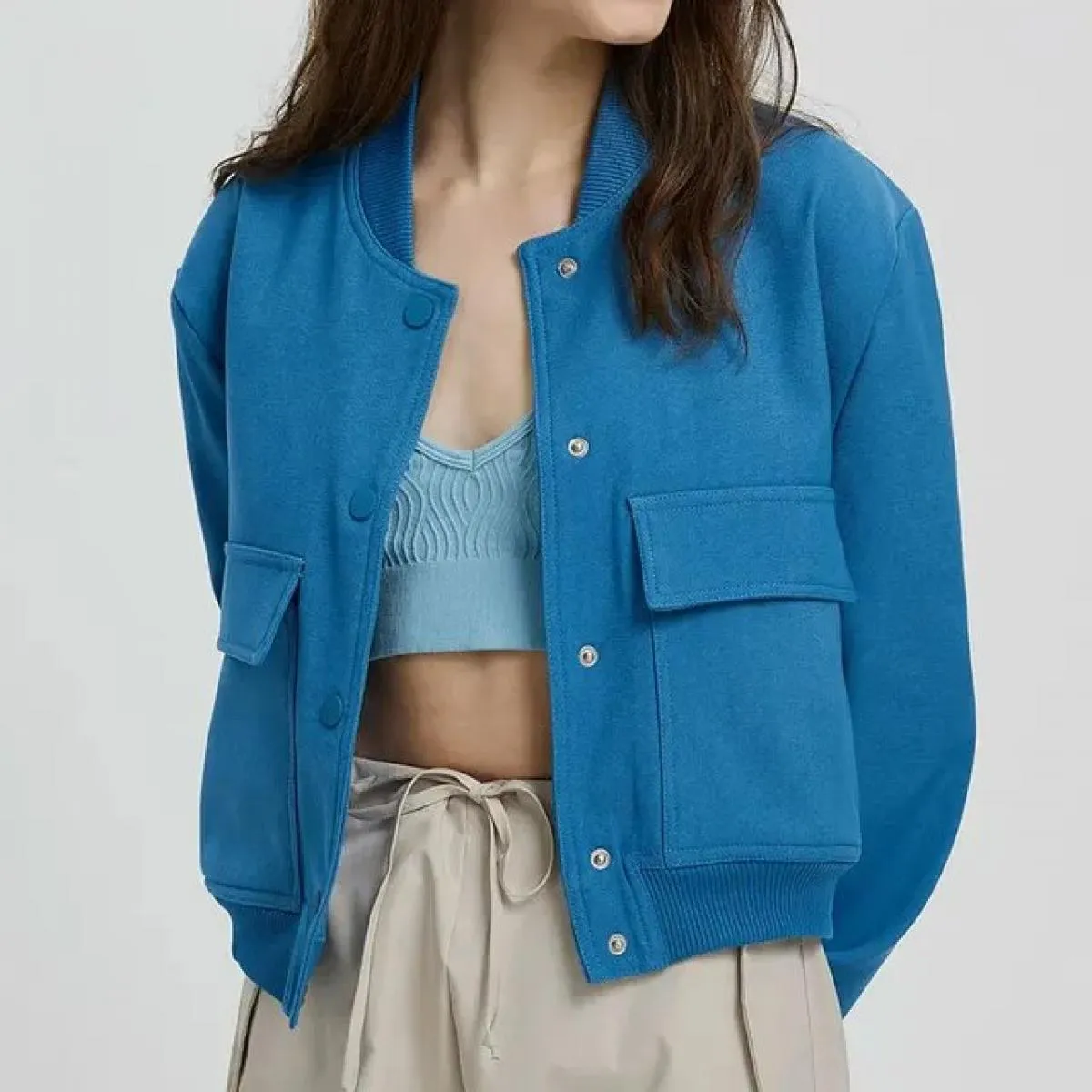 Moda vintage da donna con tasche Bomber Cappotti Manica lunga Bottone frontale Capispalla femminile casual Top chic