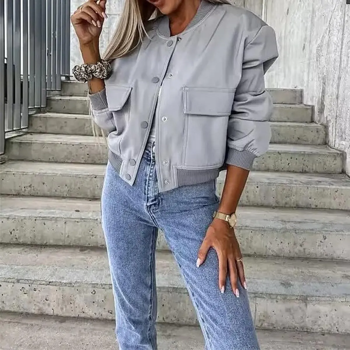 Moda vintage da donna con tasche Bomber Cappotti Manica lunga Bottone frontale Capispalla femminile casual Top chic
