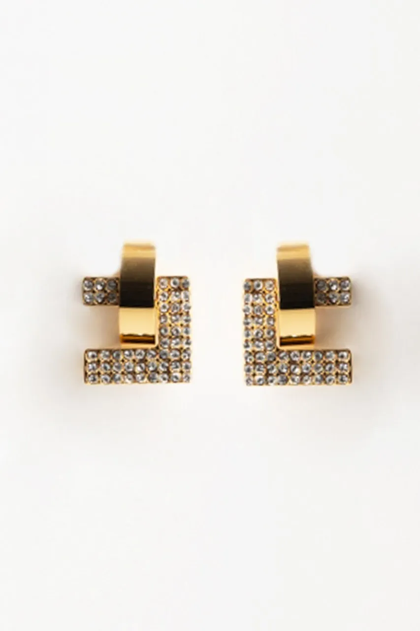 Orecchini C singola con strass Oro Giallo