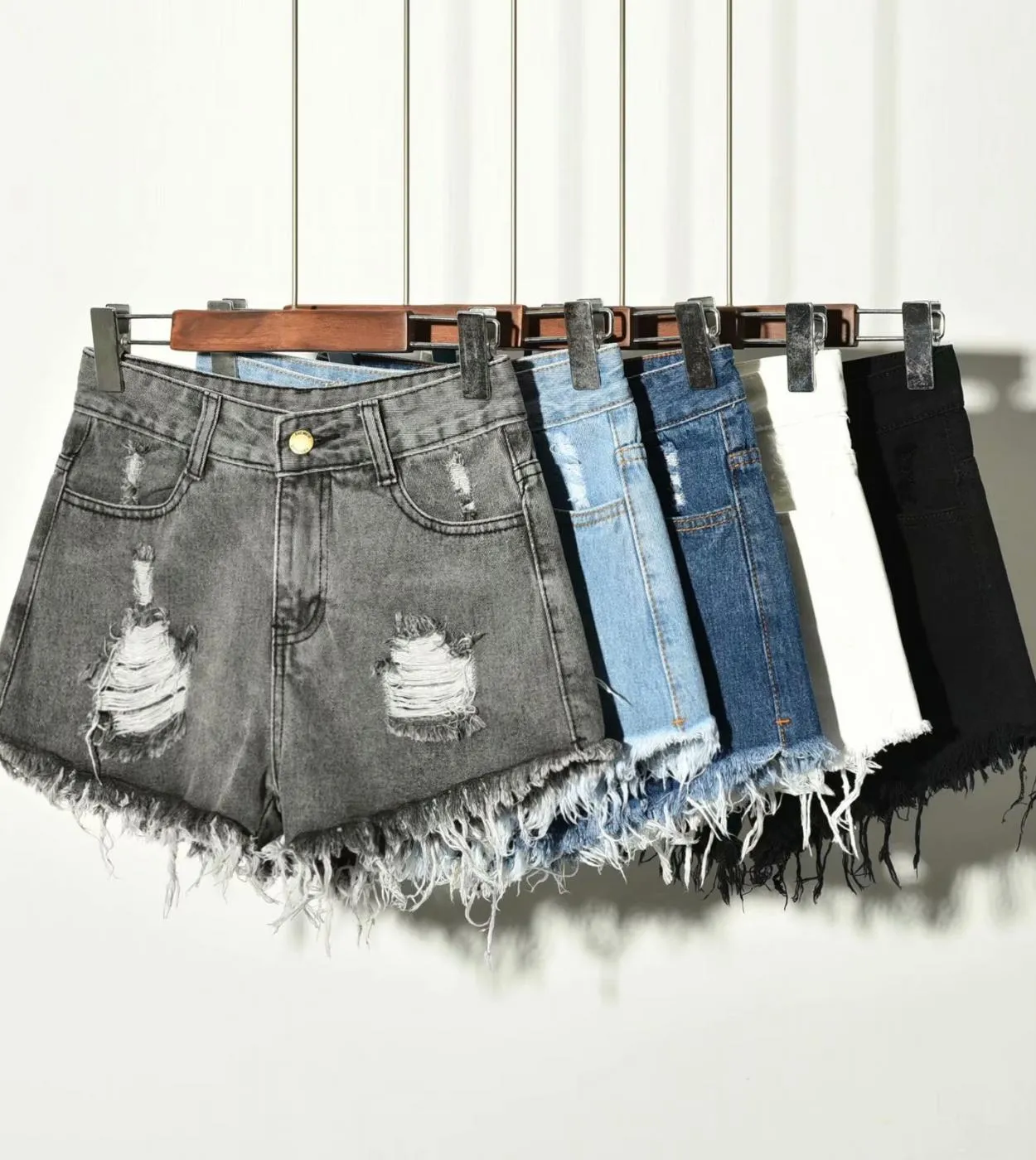 Pantaloncini larghi a vita alta Jeans da donna Estate Fori rotti di grandi dimensioni Mostrano pantaloni caldi a gamba larga con