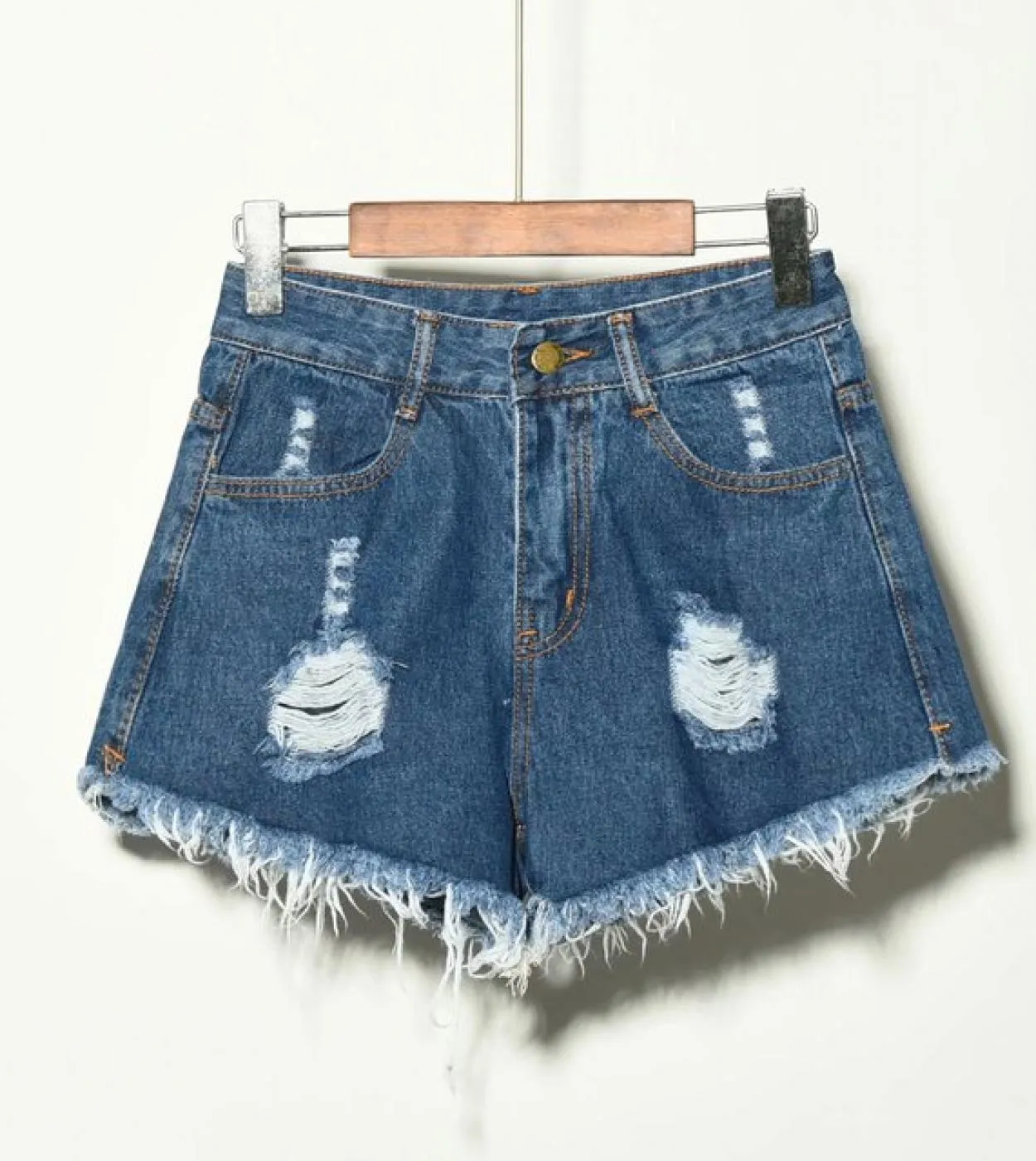 Pantaloncini larghi a vita alta Jeans da donna Estate Fori rotti di grandi dimensioni Mostrano pantaloni caldi a gamba larga con