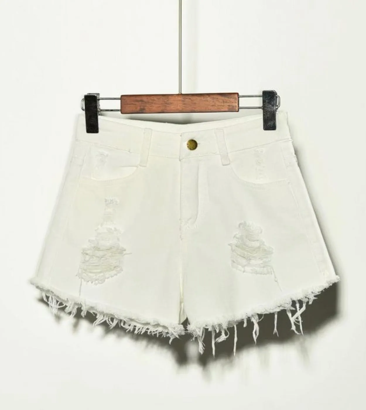 Pantaloncini larghi a vita alta Jeans da donna Estate Fori rotti di grandi dimensioni Mostrano pantaloni caldi a gamba larga con