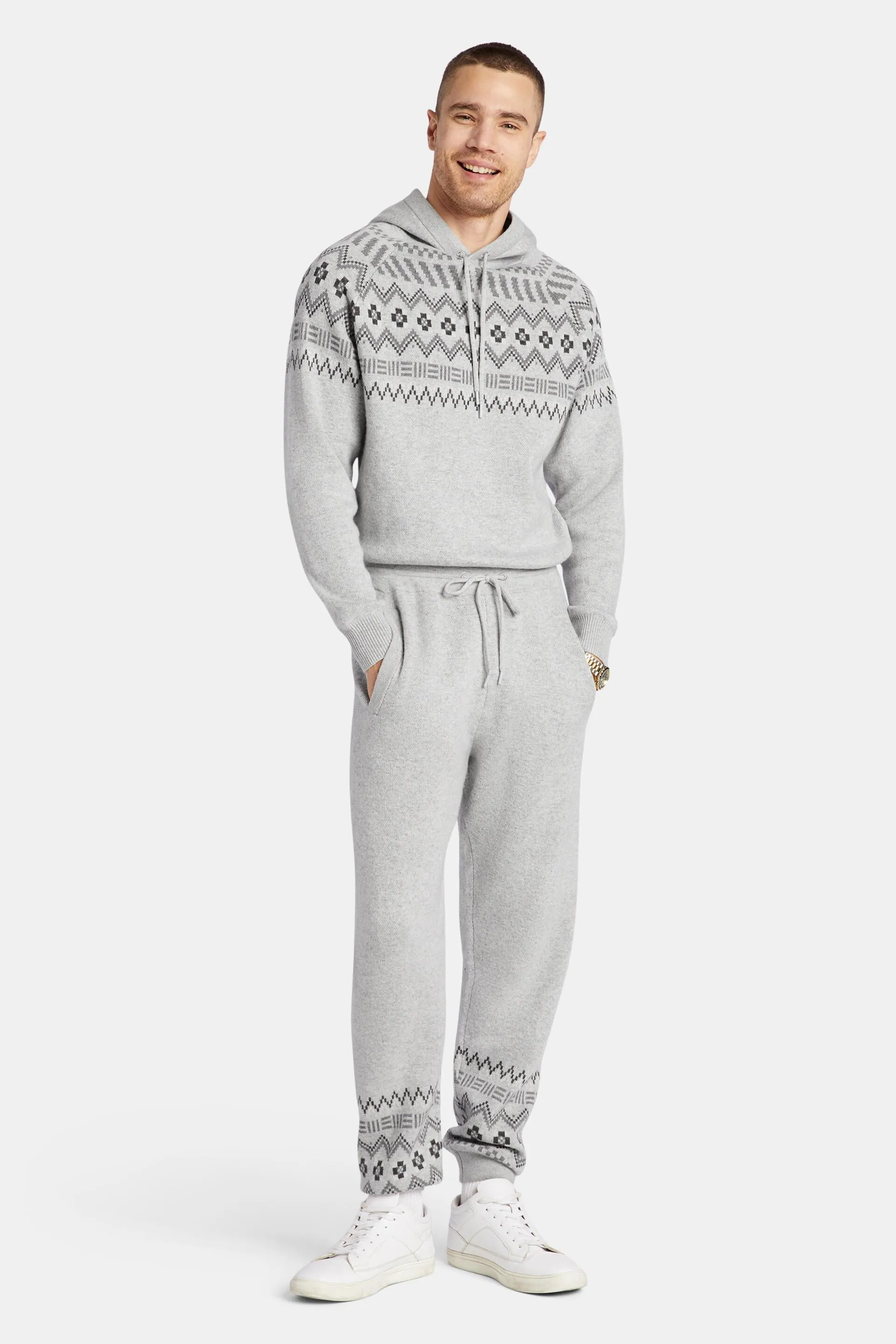 Pantaloni da tuta con motivo norvegese in cashmere e lana