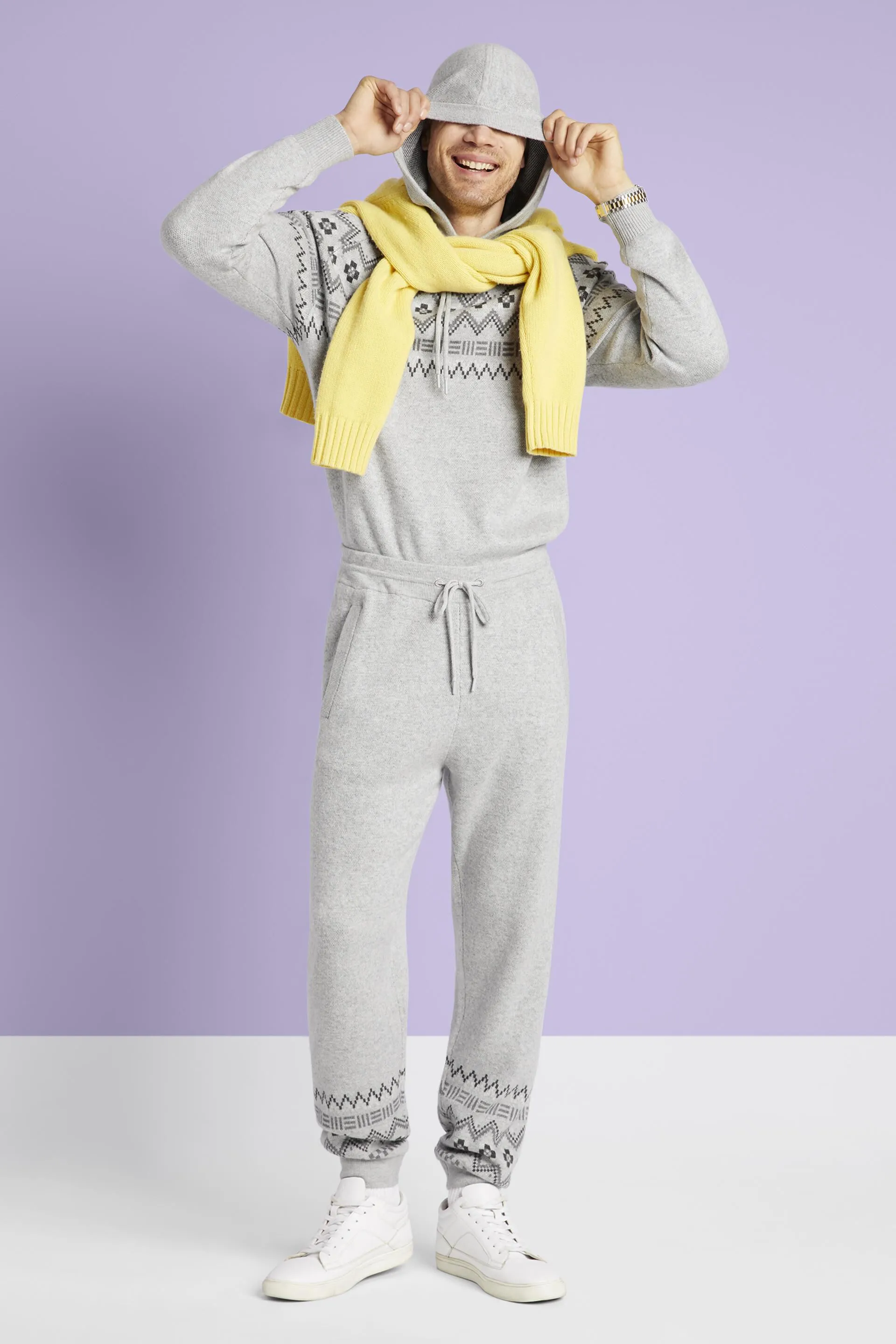 Pantaloni da tuta con motivo norvegese in cashmere e lana