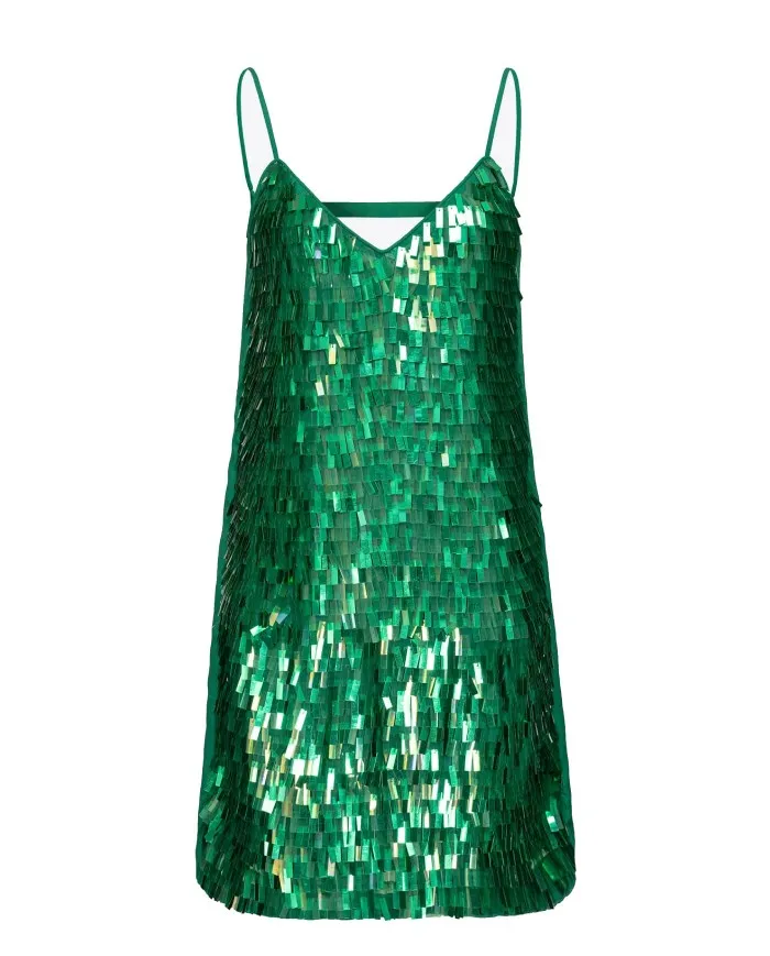 PINKO Abito Donna 1G17X8 ANNALISA A-EE Poliestere full paillettes effetto sfrangiato XA6 VERDE SMERALDO