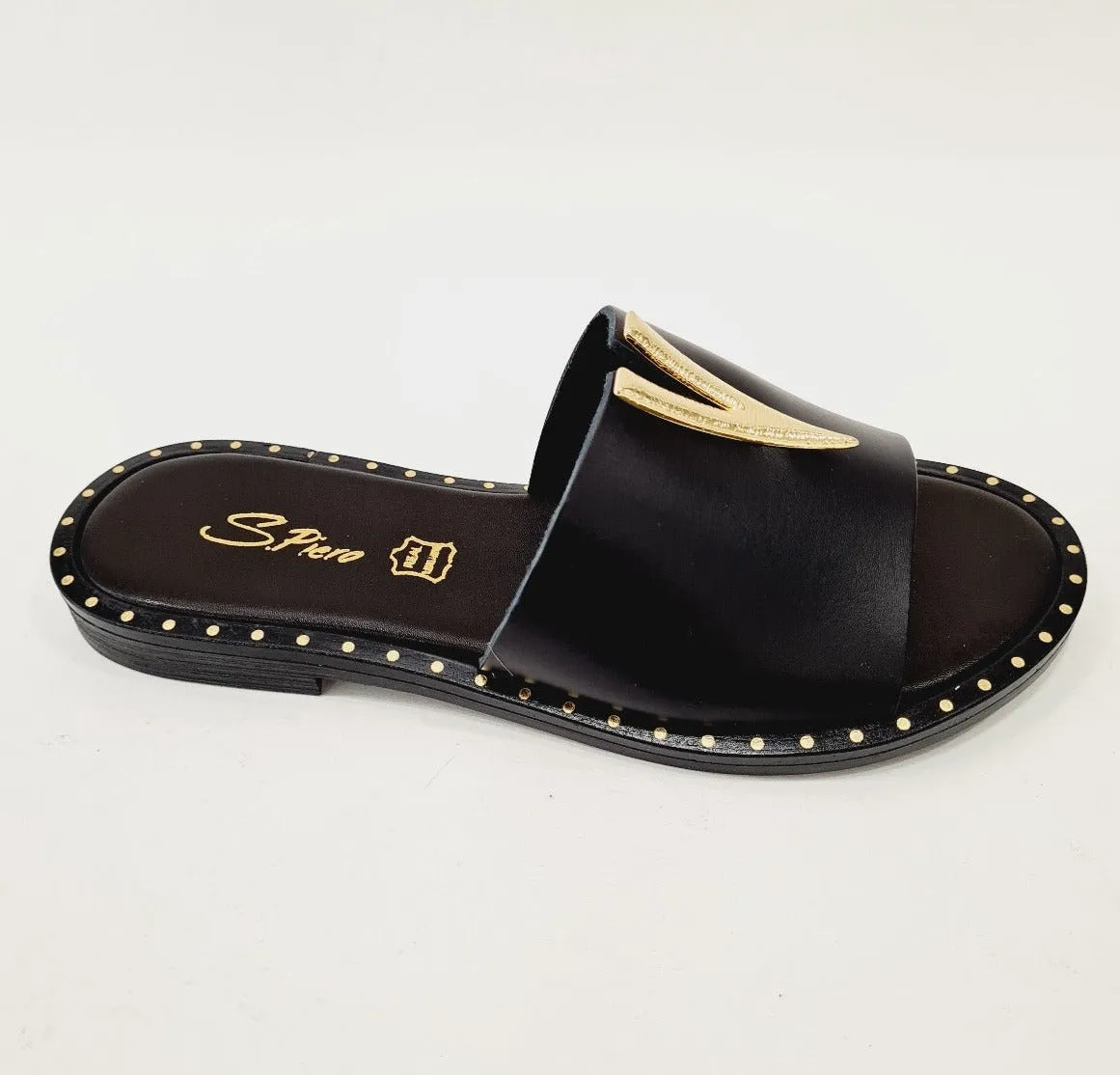San Piero sandalo basso infradito pelle Nero accessorio oro rif.18