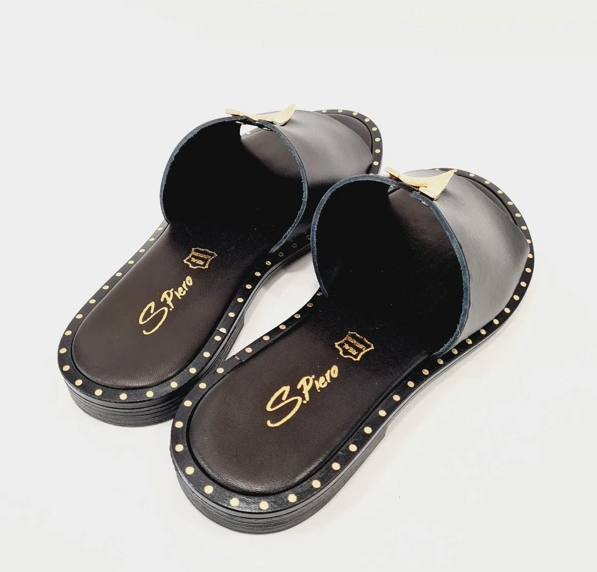 San Piero sandalo basso infradito pelle Nero accessorio oro rif.18