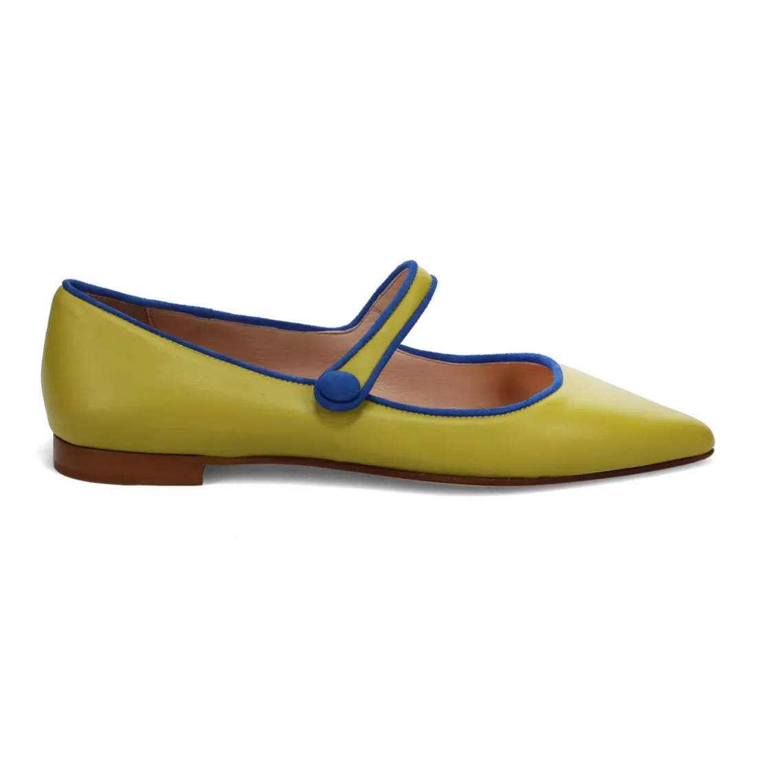 Scarpa Mary Jane flat Prosperine verde acido in pelle