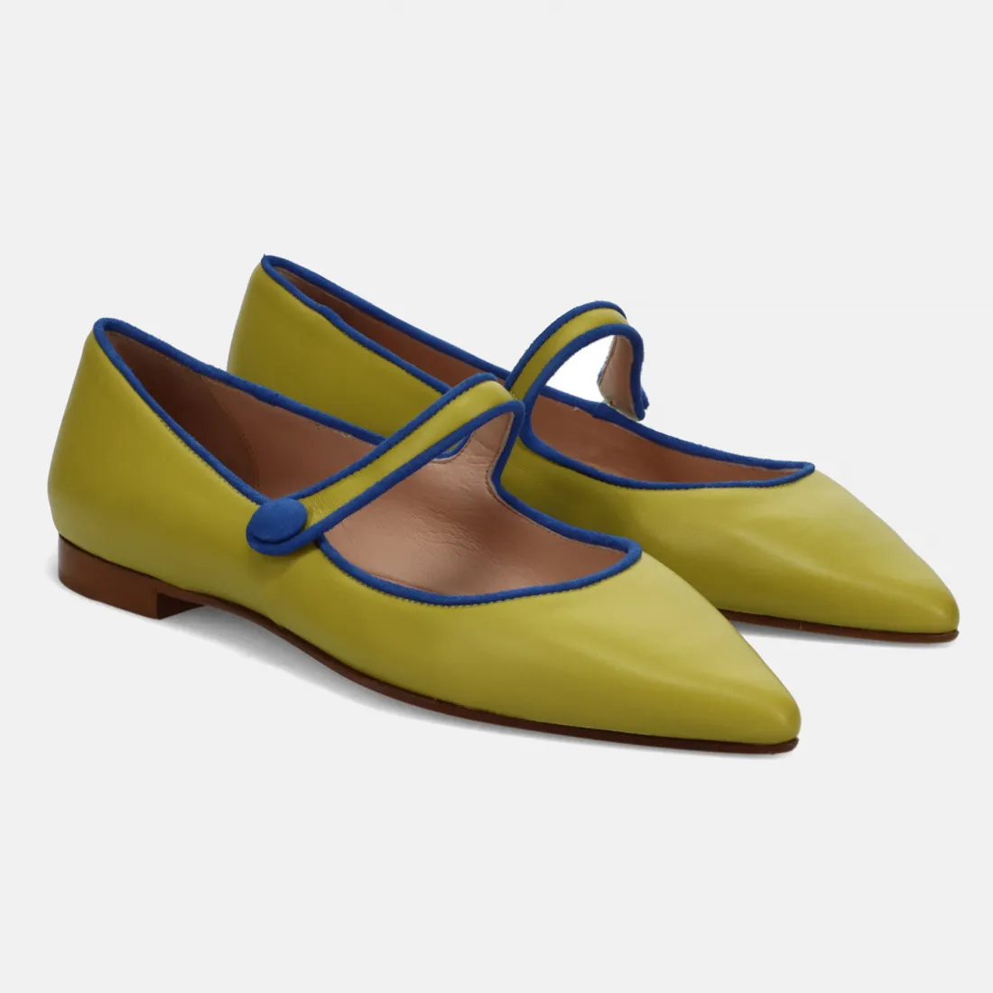 Scarpa Mary Jane flat Prosperine verde acido in pelle
