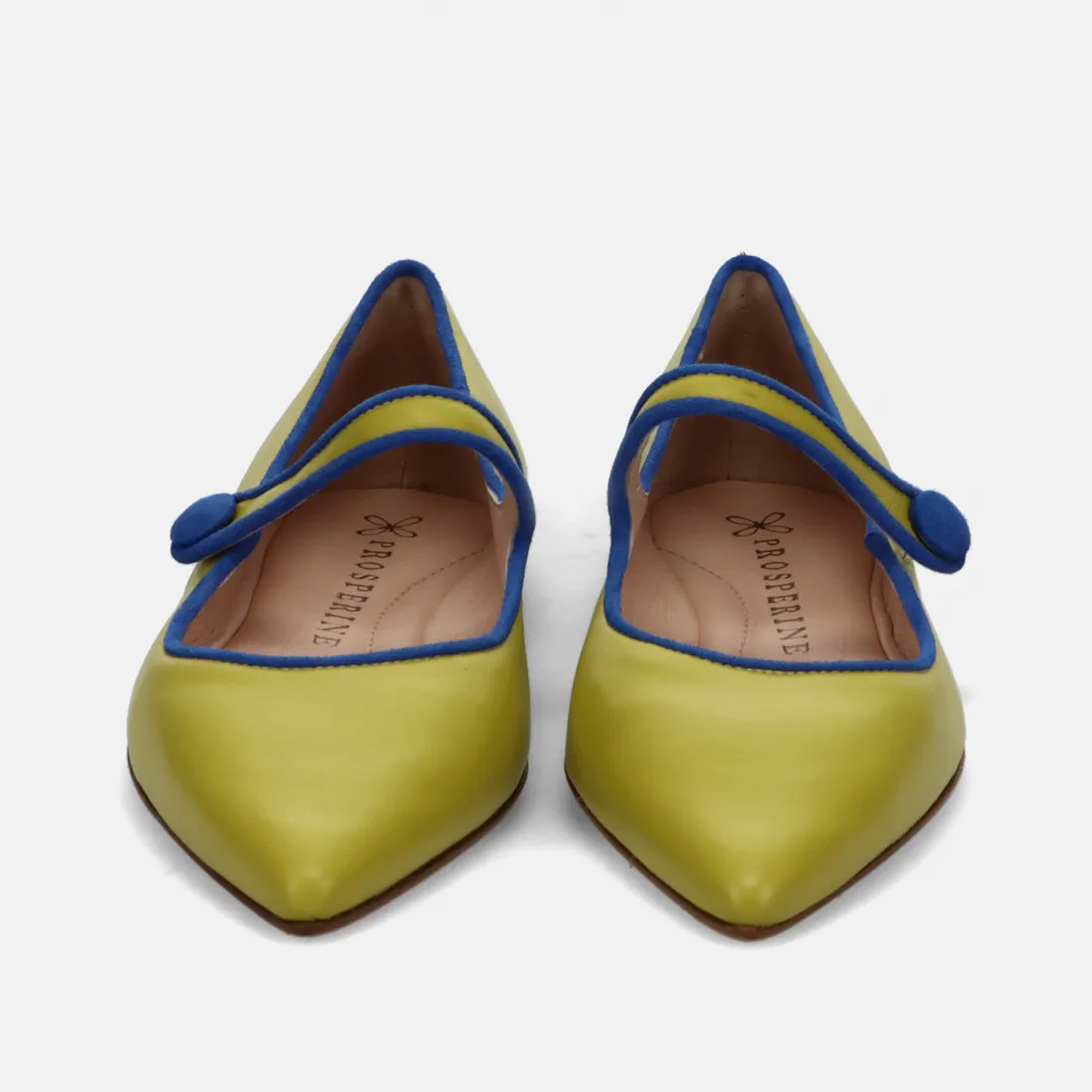 Scarpa Mary Jane flat Prosperine verde acido in pelle