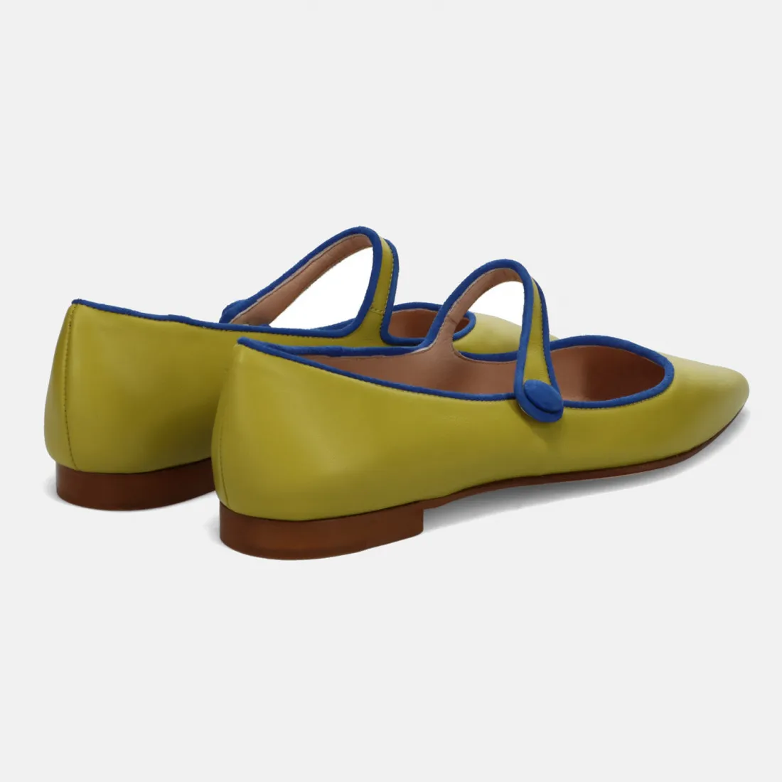 Scarpa Mary Jane flat Prosperine verde acido in pelle