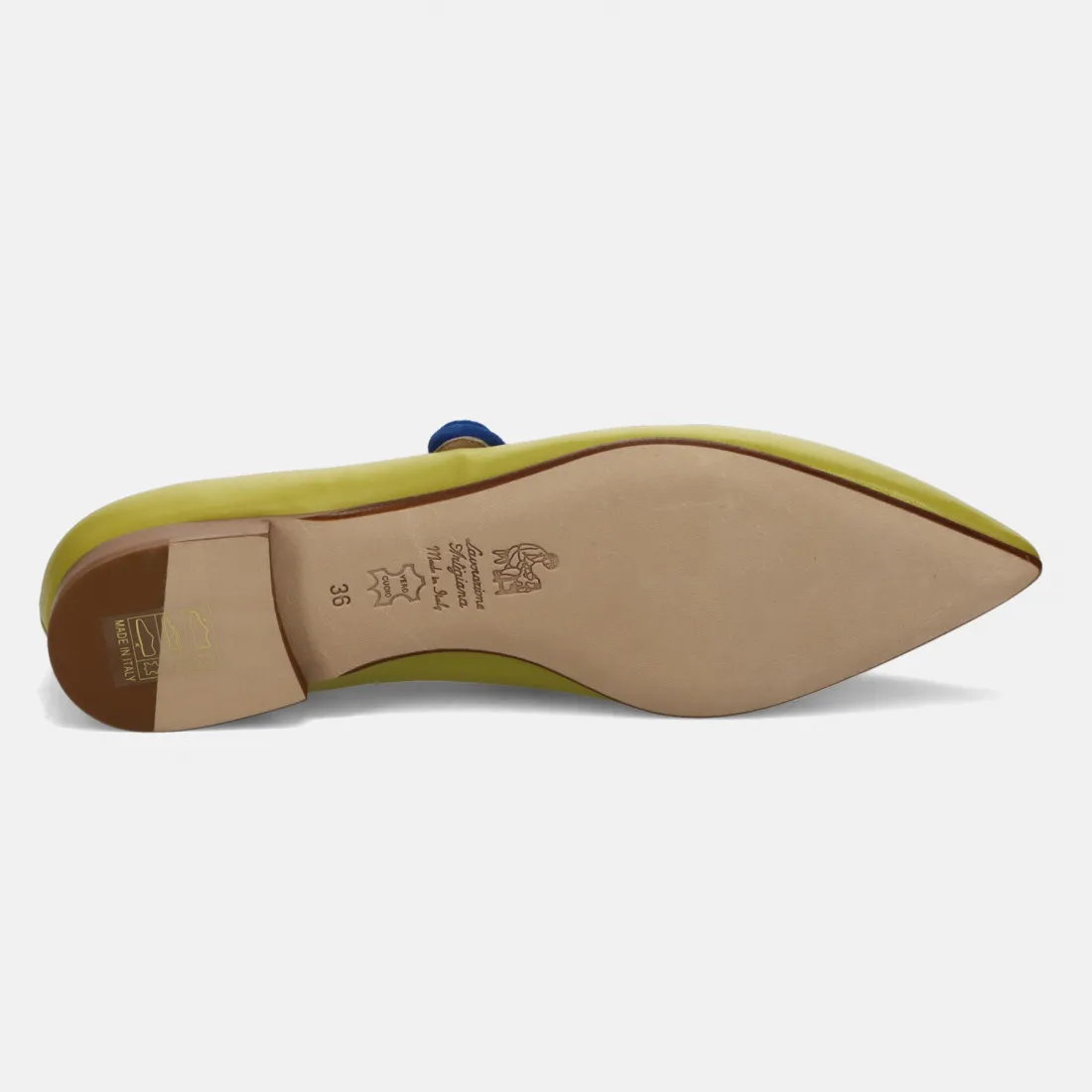 Scarpa Mary Jane flat Prosperine verde acido in pelle