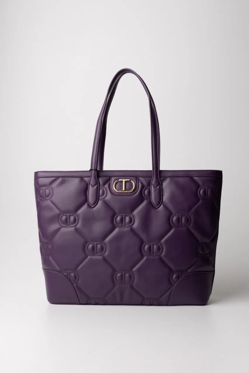 Shopper con logo trapuntato VIOLETTO