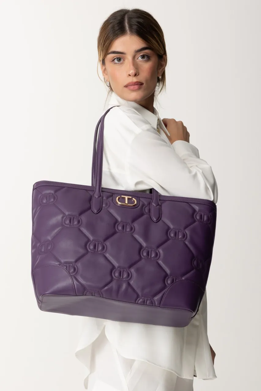 Shopper con logo trapuntato VIOLETTO
