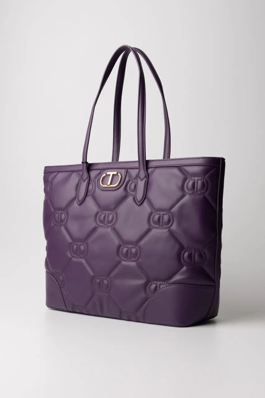 Shopper con logo trapuntato VIOLETTO