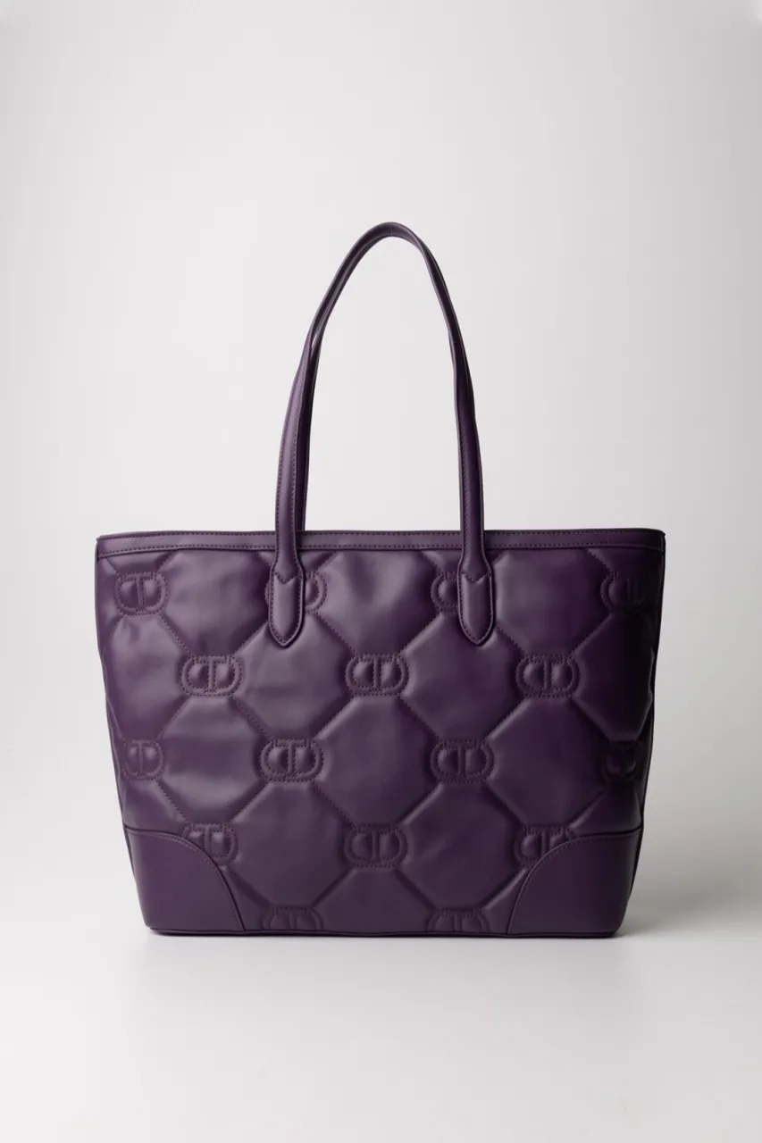 Shopper con logo trapuntato VIOLETTO