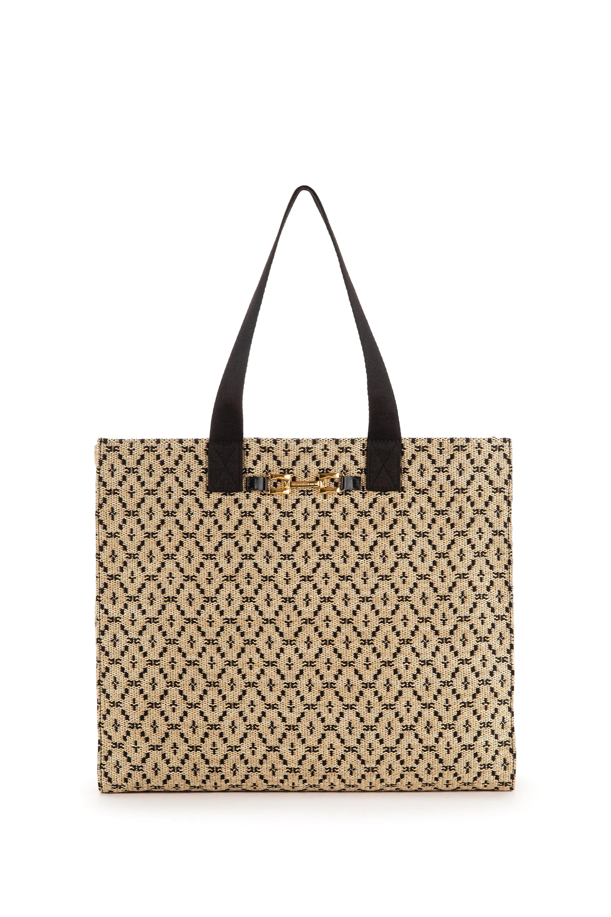 Shopper grande in rafia con tessuto jacquard