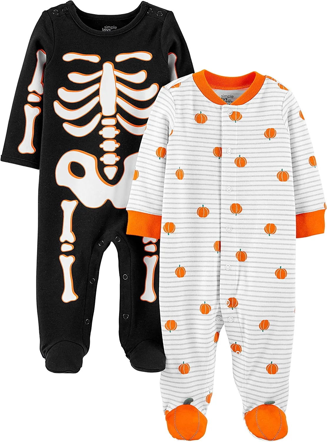 Simple Joys by Carter's Pagliaccetto in Cotone, Motivo Halloween, per Dormire e Giocare Unisex Bimbi Bebè, Pacco da 2