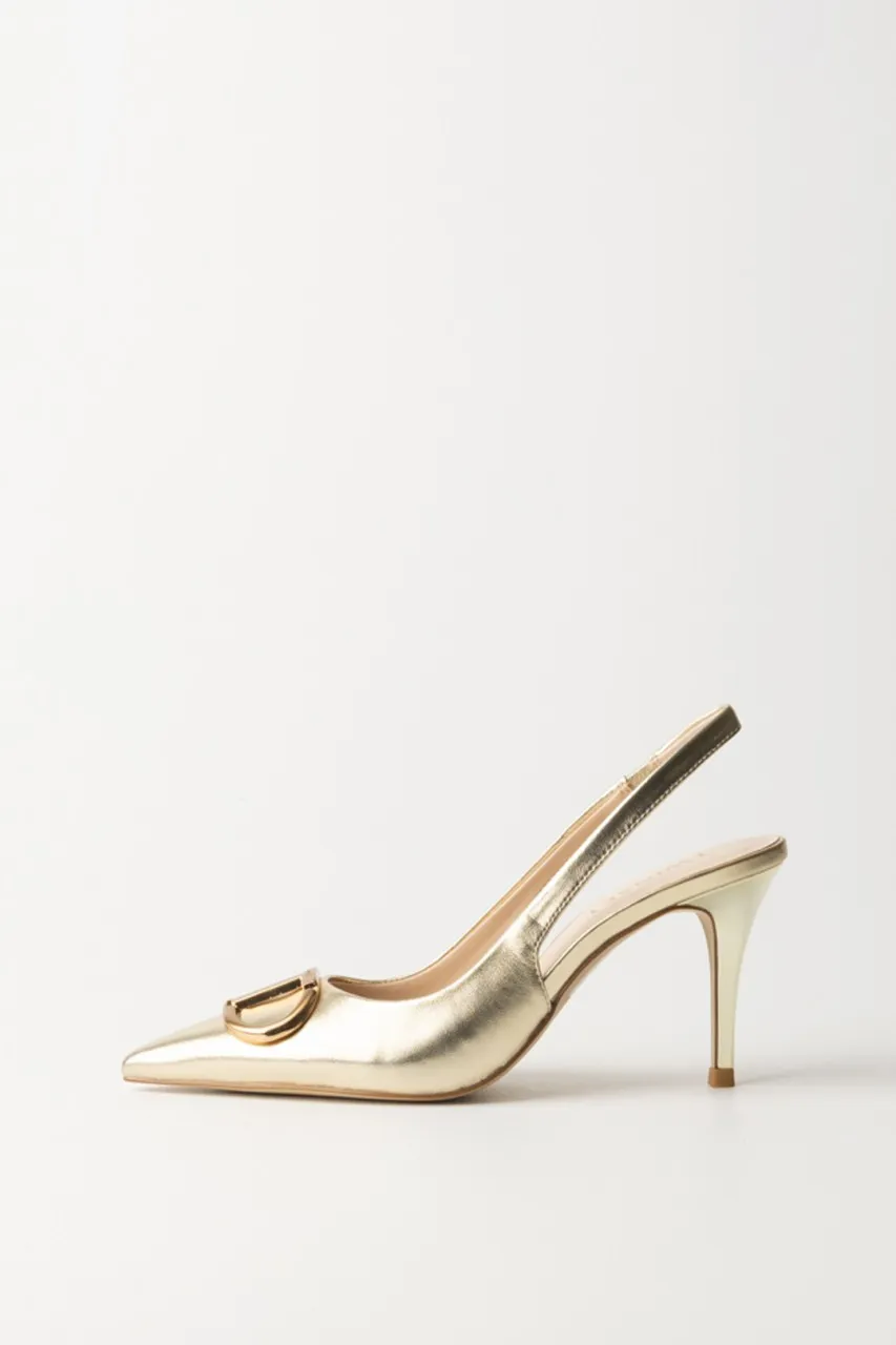 Slingback in pelle con logo Oro