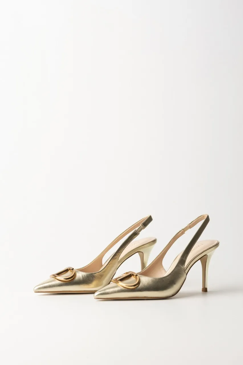 Slingback in pelle con logo Oro