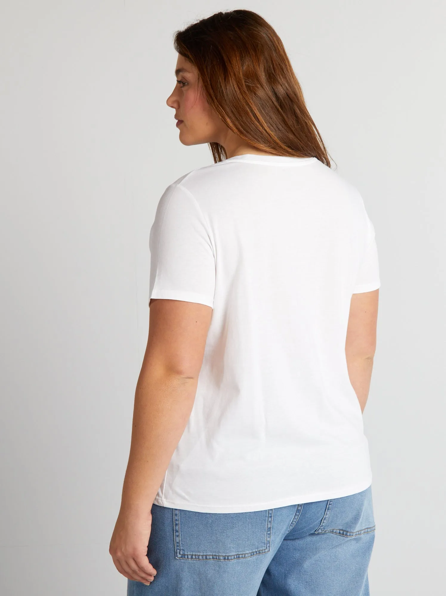 T-shirt in jersey con scollo a V - bianco
