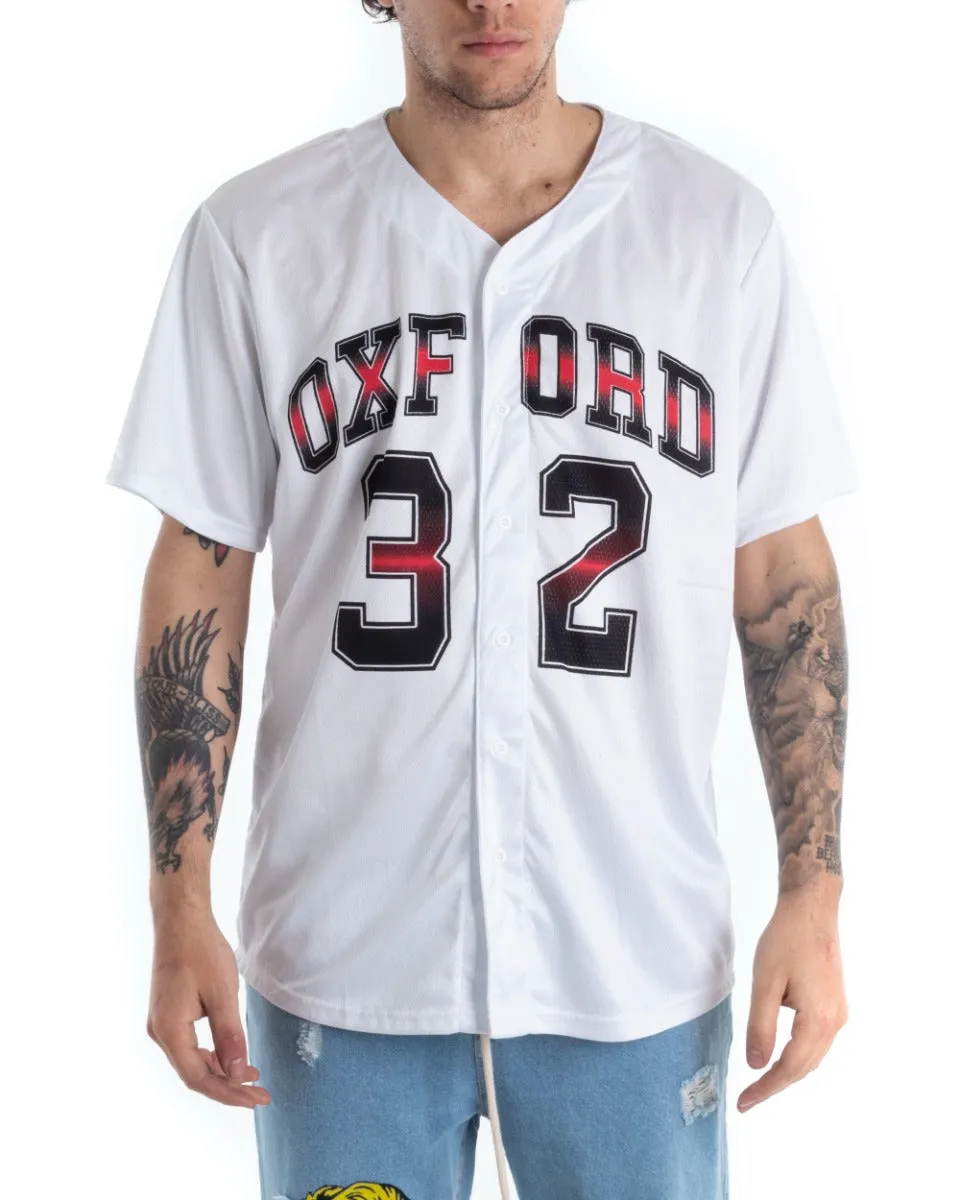 T-shirt Uomo Manica Corta Tinta Unita Bianca Bottoni Stampa Casual GIOSAL