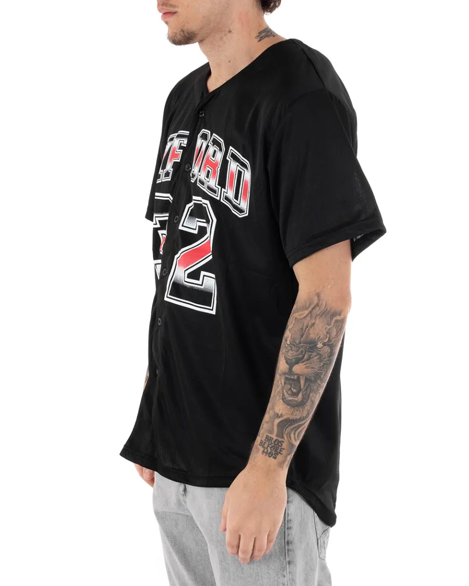 T-shirt Uomo Manica Corta Tinta Unita Bottoni Stampa Casual GIOSAL