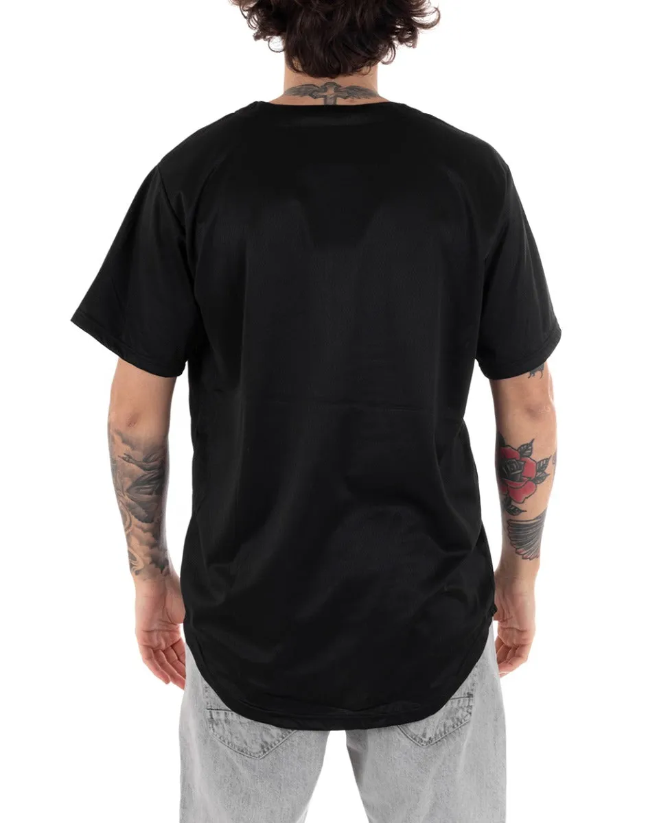 T-shirt Uomo Manica Corta Tinta Unita Bottoni Stampa Casual GIOSAL