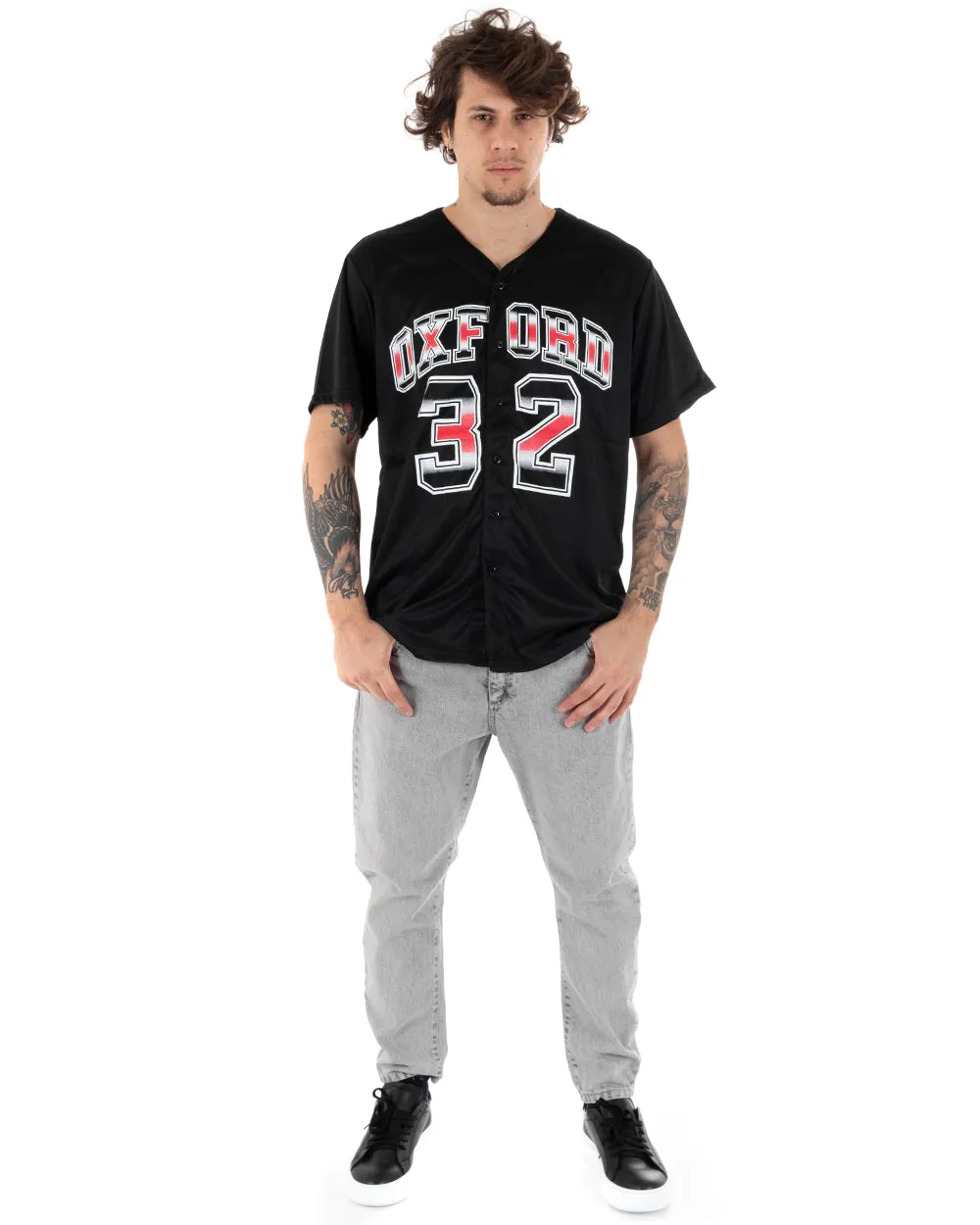 T-shirt Uomo Manica Corta Tinta Unita Bottoni Stampa Casual GIOSAL