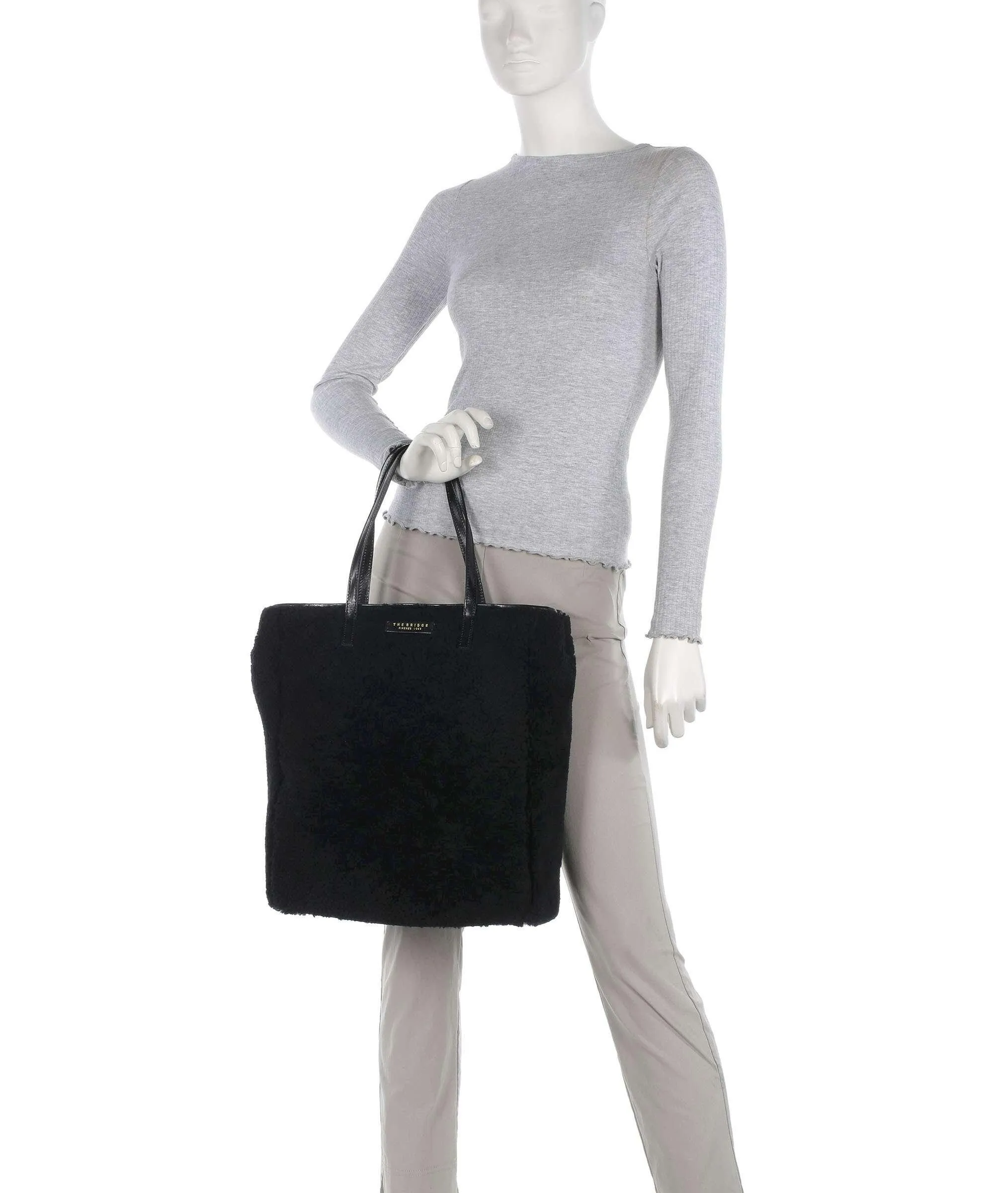  The Bridge Mirra Wow Borsa shopper pelliccia, pelle bovina nero  