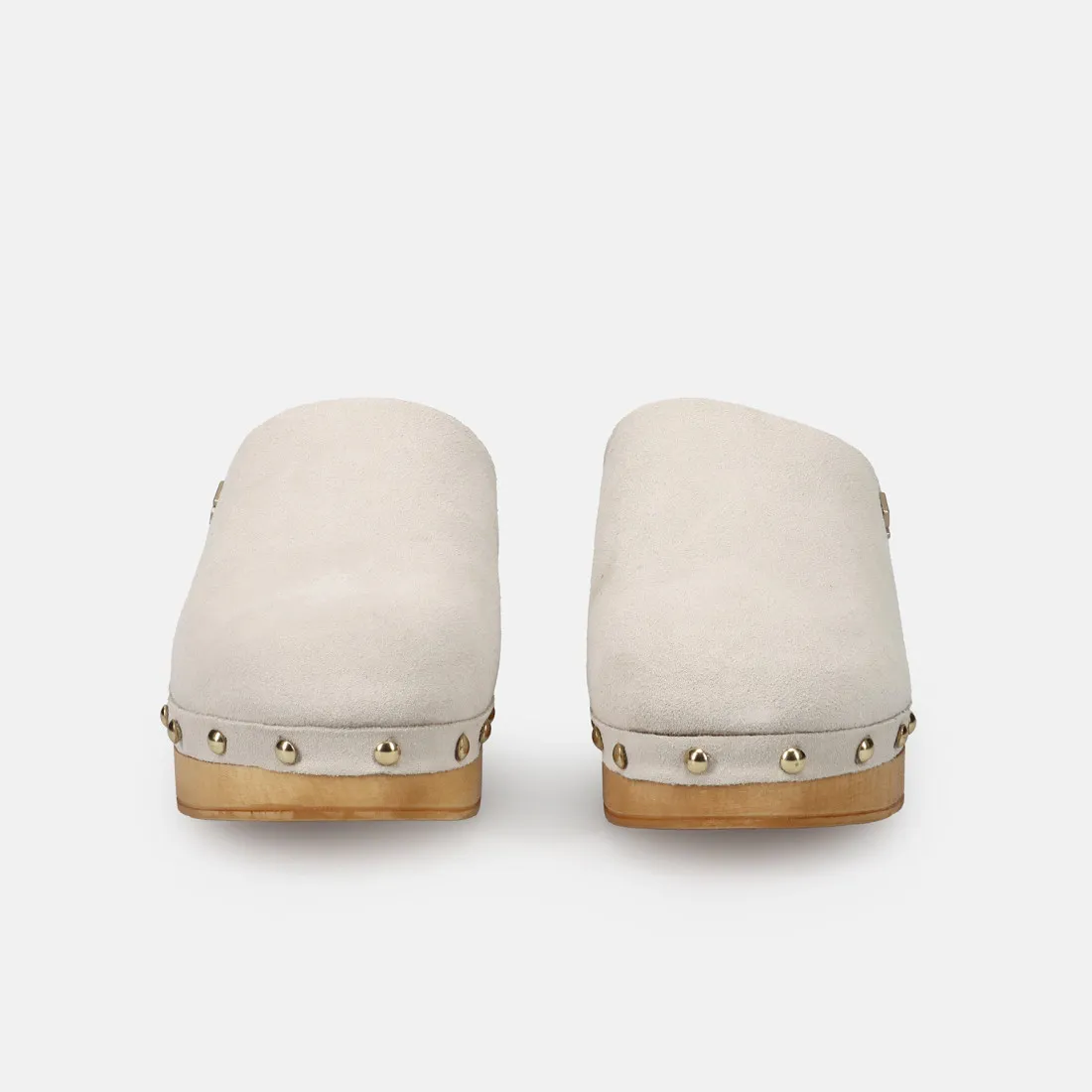 Zoccolo Lorenzo Mari Penelope in suede sabbia con suola in legno